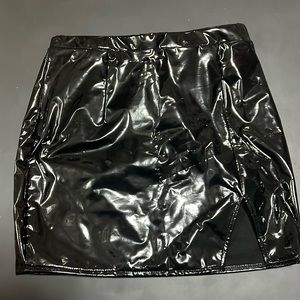 Patent leather mini skirt